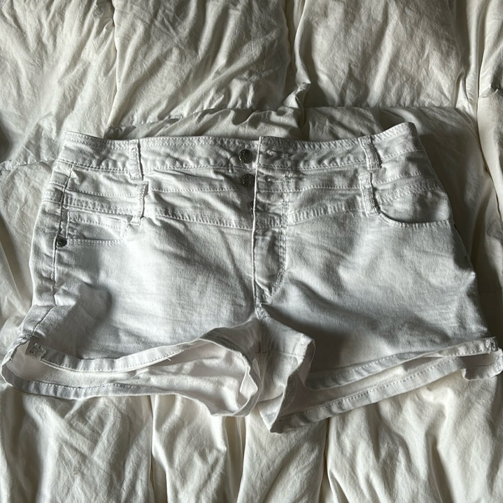 White button up shorts